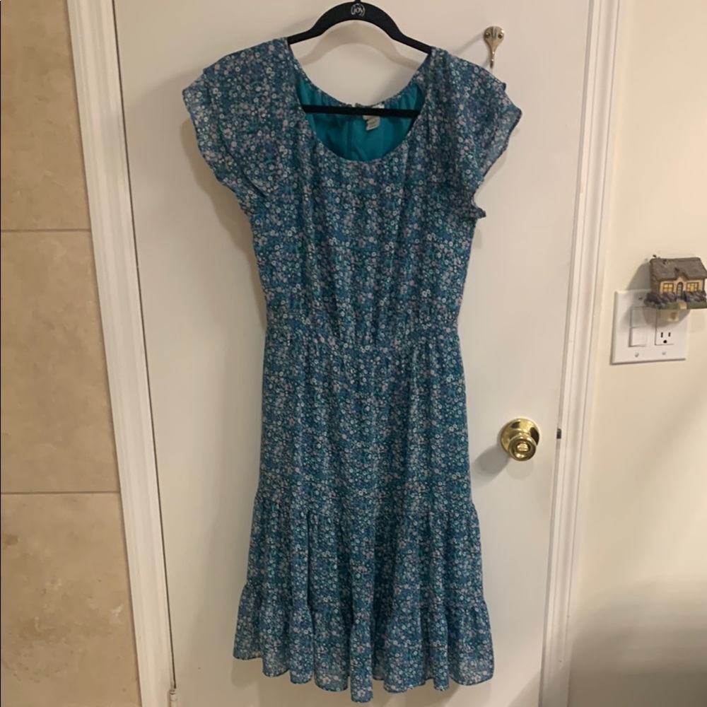 J. Crew Blue and Green Ruffled Tiered Midi Dress in Sz 4